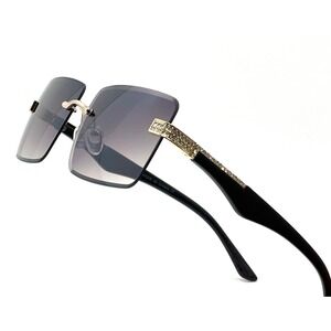 CLASSY‎ Elegant Sophisticated Modern Retro SUN GLASSES Gold Metal Rimless Frame